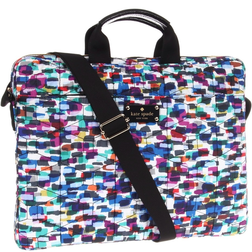 SOLD Kate Spade Blue and Purple Laptop Bag with Geometric Design